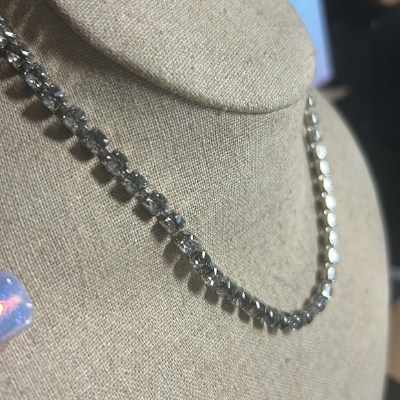 Elegant Silver Toned Tennis Choker Necklace - Picture 2 of 4